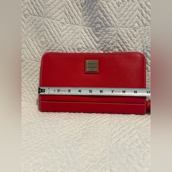 Dooney & Bourke Saffiano Leather Wristlet Red Zip Around Tassel Logo Card Slots - Picture 2 of 9